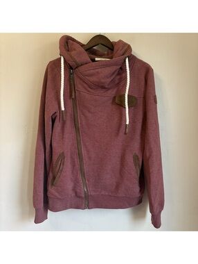 Wanakome Athena Asymmetrical Zip Hoodie Heather Mauve Burgundy Maroon Size M